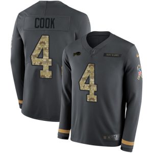 elite Bills #4 James Cook Anthracite Salute to Service Youth Stitched NFL Limited Therma Long Sleeve Jersey