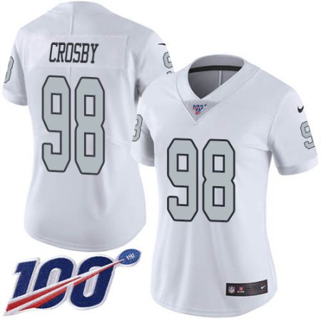 elite Raiders #98 Maxx Crosby White Women's Stitched NFL Limited Rush 100th Season Jersey