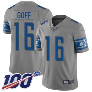 cheap Lions #16 Jared Goff Gray Men's Stitched NFL Limited Inverted Legend 100th Season Jersey