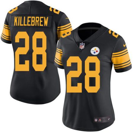 Steelers #28 Miles Killebrew Black Women's Stitched NFL Limited Rush Jersey