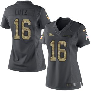 Broncos #16 Wil Lutz Black Women's Stitched NFL Limited 2016 Salute to Service Jersey