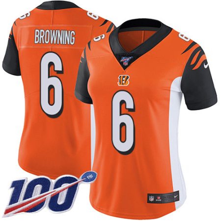 cheap Bengals #6 Jake Browning Orange Alternate Women's Stitched NFL 100th Season Vapor Untouchable Limited Jersey