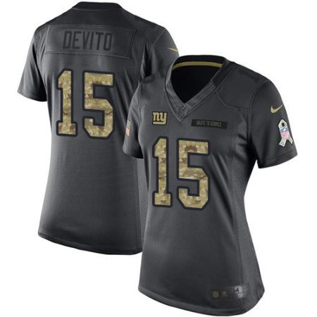 cheap Giants #15 Tommy DeVito Black Women's Stitched NFL Limited 2016 Salute to Service Jersey