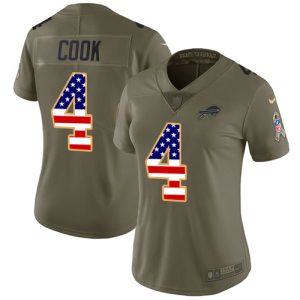 Bills #4 James Cook Olive/USA Flag Women's Stitched NFL Limited 2017 Salute To Service Jersey