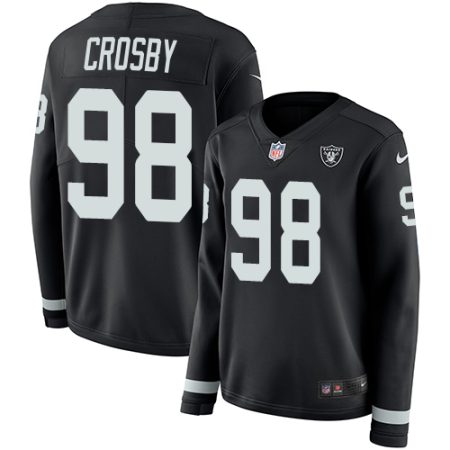 Raiders #98 Maxx Crosby Black Team Color Women's Stitched NFL Limited Therma Long Sleeve Jersey