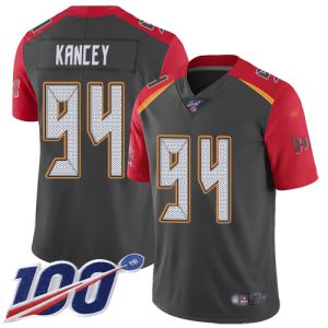 buccaneers #94 calijah kancey gray youth stitched nfl limited inverted legend 100th season elite jersey