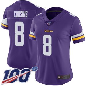 wholesale Vikings #8 Kirk Cousins Purple Team Color Women's Stitched NFL 100th Season Vapor Limited Jersey