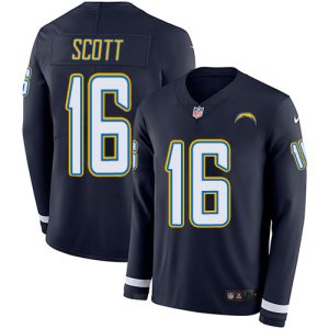 Chargers #16 J.K. Scott Navy Blue Team Color Youth Stitched NFL Limited Therma Long Sleeve Jersey