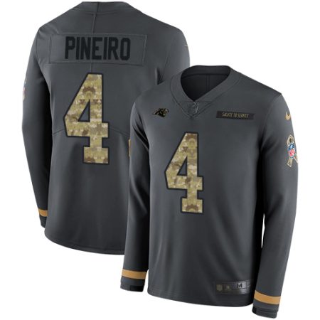 Panthers #4 Eddy Pineiro Anthracite Salute to Service Youth Stitched NFL Limited Therma Long Sleeve Jersey