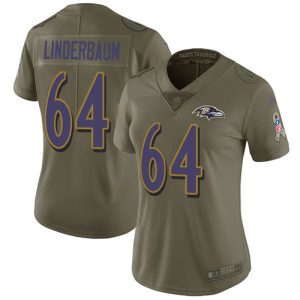 Ravens #64 Tyler Linderbaum Olive Women's Stitched NFL Limited 2017 Salute To Service Jersey