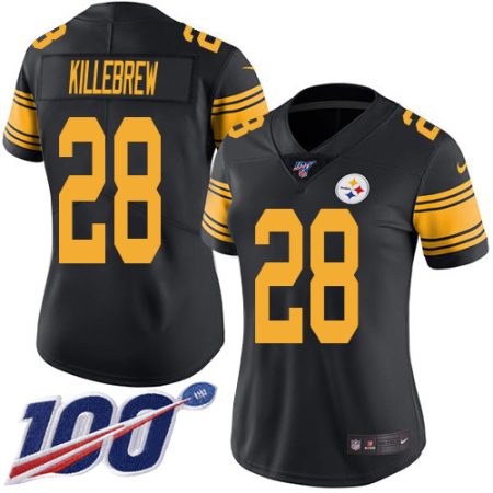 steelers #28 miles killebrew black women's stitched nfl limited rush 100th season elite jersey