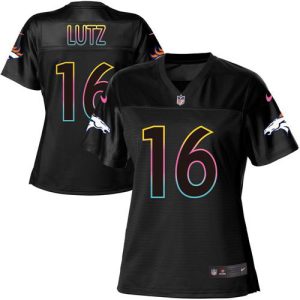 broncos #16 wil lutz black women's nfl fashion game elite jersey