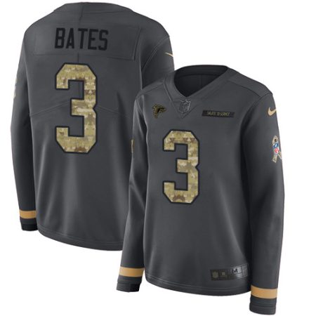 wholesale Falcons #3 Jessie Bates Anthracite Salute to Service Stitched Women's NFL Limited Therma Long Sleeve Jersey