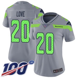 cheap Seahawks #20 Julian Love Gray Women's Stitched NFL Limited Inverted Legend 100th Season Jersey