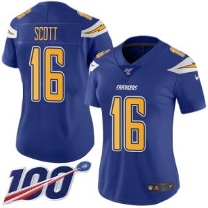 Chargers #16 J.K. Scott Electric Blue Women's Stitched NFL Limited Rush 100th Season Jersey