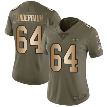 elite Ravens #64 Tyler Linderbaum Olive/Gold Women's Stitched NFL Limited 2017 Salute To Service Jersey