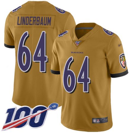 Ravens #64 Tyler Linderbaum Gold Youth Stitched NFL Limited Inverted Legend 100th Season Jersey