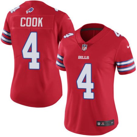 Bills #4 James Cook Red Women's Stitched NFL Limited Rush Jersey