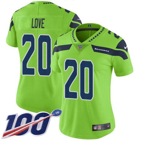 cheap Seahawks #20 Julian Love Green Women's Stitched NFL Limited Rush 100th Season Jersey