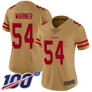 49ers #54 Fred Warner Gold Women's Stitched NFL Limited Inverted Legend 100th Season Jersey