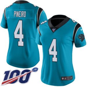 panthers #4 eddy pineiro blue alternate women's stitched nfl 100th season vapor untouchable limited elite jersey