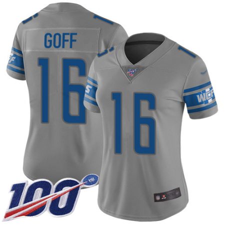 cheap Lions #16 Jared Goff Gray Women's Stitched NFL Limited Inverted Legend 100th Season Jersey