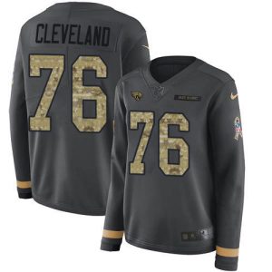 Jaguars #76 Ezra Cleveland Anthracite Salute to Service Women's Stitched NFL Limited Therma Long Sleeve Jersey