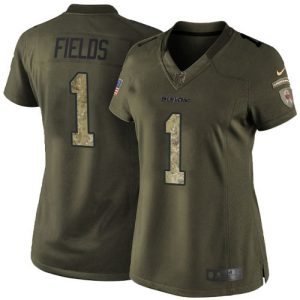 Bears #1 Justin Fields Green Women's Stitched NFL Limited 2015 Salute to Service Jersey