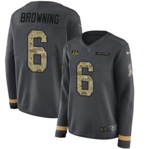 bengals #6 jake browning anthracite salute to service women's stitched nfl limited therma long sleeve cheap jersey