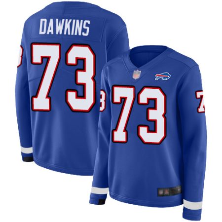 Bills #73 Dion Dawkins Royal Blue Team Color Women's Stitched NFL Limited Therma Long Sleeve Jersey