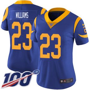 Rams #23 Kyren Williams Royal Blue Alternate Women's Stitched NFL 100th Season Vapor Untouchable Limited Jersey