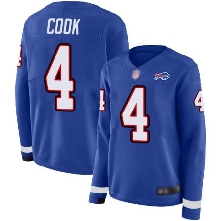 cheap Bills #4 James Cook Royal Blue Team Color Women's Stitched NFL Limited Therma Long Sleeve Jersey