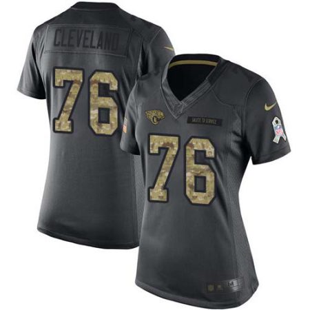 Jaguars #76 Ezra Cleveland Black Women's Stitched NFL Limited 2016 Salute to Service Jersey