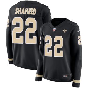 elite Saints #22 Rashid Shaheed Black Team Color Women's Stitched NFL Limited Therma Long Sleeve Jersey