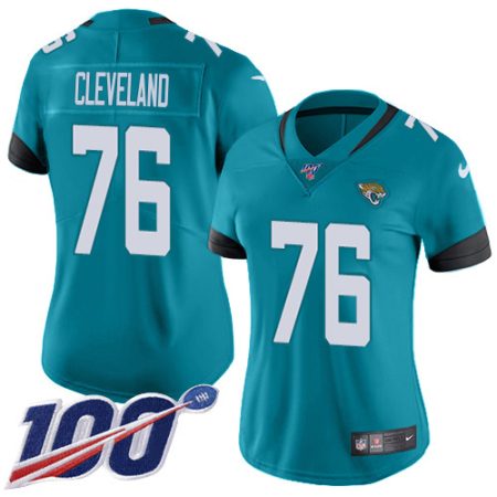 jaguars #76 ezra cleveland teal green alternate women's stitched nfl 100th season vapor untouchable limited wholesale jersey