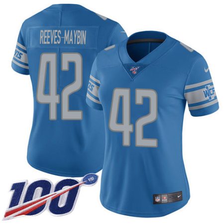 Lions #42 Jalen Reeves-Maybin Blue Team Color Women's Stitched NFL 100th Season Vapor Untouchable Limited Jersey