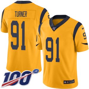 Rams #91 Kobie Turner Gold Youth Stitched NFL Limited Rush 100th Season Jersey