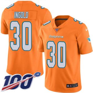 dolphins #30 alec ingold orange men's stitched nfl limited rush 100th season cheap jersey