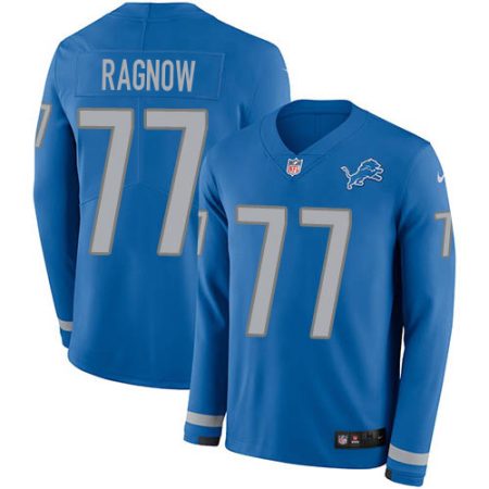 Lions #77 Frank Ragnow Blue Team Color Men's Stitched NFL Limited Therma Long Sleeve Jersey