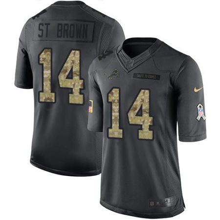 lions #14 amon-ra st. brown black men's stitched nfl limited 2016 salute to service cheap jersey