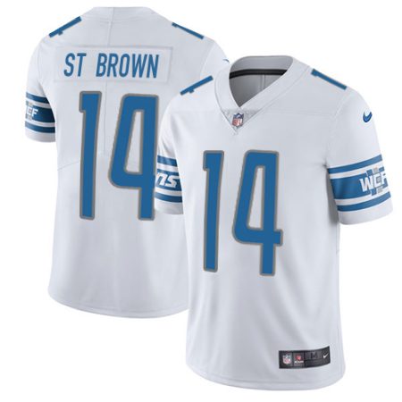 lions #14 amon-ra st. brown white youth stitched nfl vapor untouchable limited elite jersey