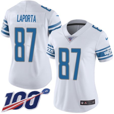 Lions #87 Sam LaPorta White Women's Stitched NFL 100th Season Vapor Untouchable Limited Jersey