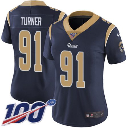 rams #91 kobie turner navy blue team color women's stitched nfl 100th season vapor limited wholesale jersey