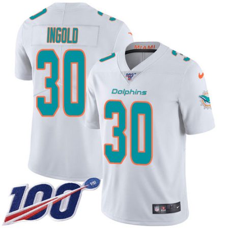 Dolphins #30 Alec Ingold White Youth Stitched NFL 100th Season Vapor Limited Jersey