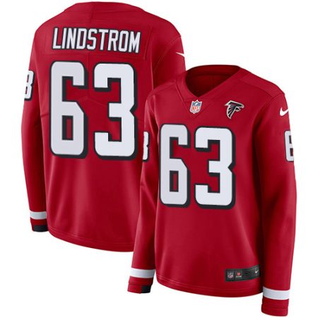 Falcons #63 Chris Lindstrom Red Team Color Women's Stitched NFL Limited Therma Long Sleeve Jersey