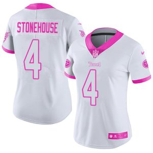 cheap Titans #4 Ryan Stonehouse White/Pink Women's Stitched NFL Limited Rush Fashion Jersey