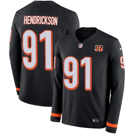 bengals #91 trey hendrickson black team color youth stitched nfl limited therma long sleeve elite jersey