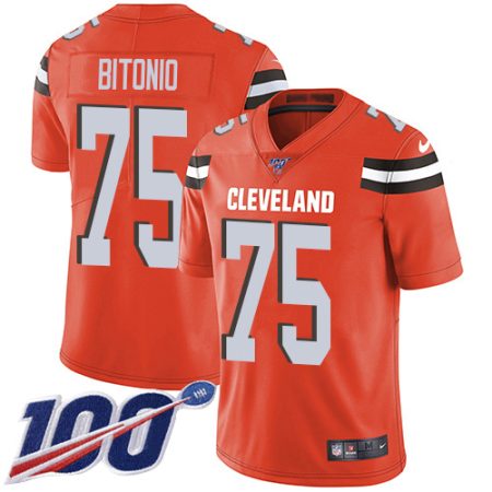 browns #75 joel bitonio orange alternate men's stitched nfl 100th season vapor untouchable limited elite jersey