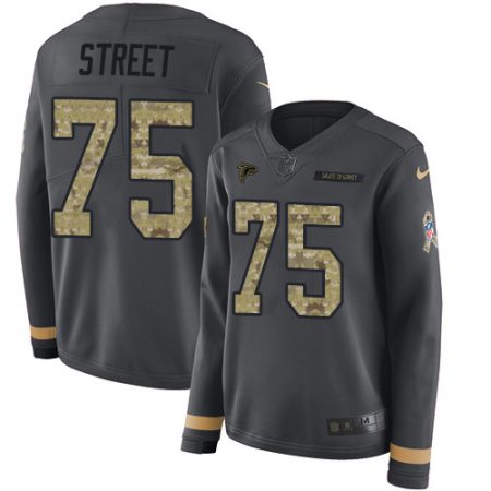 cheap Falcons #75 Kentavius Street Anthracite Salute to Service Stitched Women's NFL Limited Therma Long Sleeve Jersey