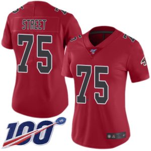 falcons #75 kentavius street red stitched women's nfl limited rush 100th season elite jersey